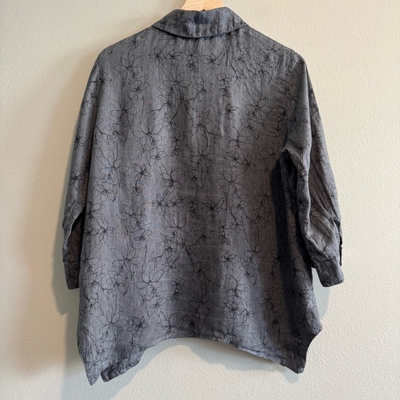 Cut Loose Button Up Shirt Floral Linen Lagenlook Beach Relaxed Fit XS - Picture 2 of 6